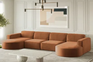 Wohnlandschaft U-Form Sofa PALMA XL in Stoff Noel Ziegelrot