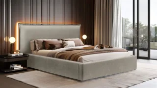 Polsterbett Doppelbett Bett AMADA 180x200cm Komplettset in Stoff Ditra Graubeige