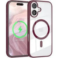 EAZY CASE Handyhülle Transparente Hülle mit MagSafe für iPhone 16 6,1 Zoll, Back Cover Slimcover mit Displayschutz, Magsafefunktion, Bumper, Beere