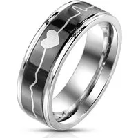 BUNGSA Fingerring 60 (19.1) - Ring Herzschlag Silber/Schwarz aus Edelstahl Unisex (Ring, 1-tlg), Damen Herren