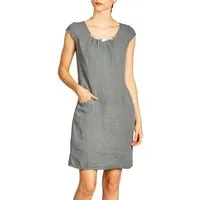 Caspar Sommerkleid SKL018 knielanges Damen Sommer Leinenkleid mit Perlmutt Knöpfe Dekor figurumspielender Schnitt, luftig leicht, angenehm kühlend