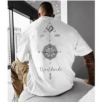 RMK T-Shirt Herren T-Shirt Basic Rundhals Kompass Welt aus Baumwolle