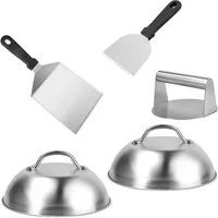 relaxdays Burgerpresse Smash Burger Set 5-teilig Edelstahl (5 St), Edelstahl
