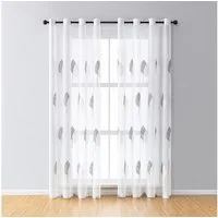 BTTO V&G Gardine Voile Gardine Vorhänge mit Ösen (2 St), halbtransparent, Blätter Stickerei