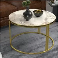 en.casa Couchtisch, Beistelltisch »Aulum« 50 x 70 cm Marmor, Weiß / Gold