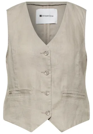 Street One - Weste mit V-Neck und Knöpfen aus Leinen timeless beige - Gr. - 38