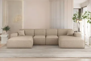 Wohnlandschaft Sofa U-Form CELES PREMIUM XS in Stoff Artico Beige