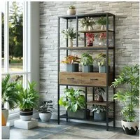 HOMECHO Bücherregal, Standregal mit Schubladen und Ablagen stabil 90x30x180cm