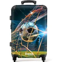 NoBoringSuitcases.com© Kinderkoffer mit leuchtende Räder - Schwarzer und weißer Fußball trifft das Netz in, 4 Rollen, Mittelgroßer Reisetasche mit Rollen für 20kg, Kinderkoffer