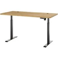 Schreibtisch TOULOUSE, Braun, Eichenholz, Schwarz, Metallgestell, B 160 cm x H 72 cm, elektrisch höhenverstellbar