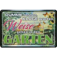 WOGEKA ART Metallbild Weise gehen in den Garten - 20 x 30 cm Retro Blechschild, Metallschild Wanddeko Spruch Schild Wandbild Blumen Gärtnern