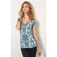 Passioni Sweater Sommer Pulli mit aquablauem und schwarzem Schlangenmuster