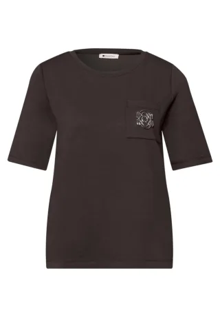 Street One - T-Shirt mit Brusttasche und Deko-Detail braun - Gr. - 36