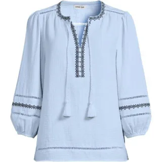 Musselin-Schlupfbluse mit 3/4-Ärmeln, Damen,  Blau, Baumwolle, by Lands' End