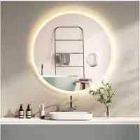 HOKO Badspiegel mit Beleuchtung, Led-Lichtspiegel rund 60cm / 80cm (Warmweiß - Kaltweiß - Neutral. Licht mit Touch Schalter und mit Wandschalter einschaltbar. Memory-Funktion.IP44, 5mm HD Glass), LED Wandspiegel, Badezimmerspiegel, Rund Spiegel