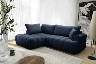 Ecksofa mit Schlaffunktion NANTES Sofa in Stoff Soft Dunkelblau Ottomane Links