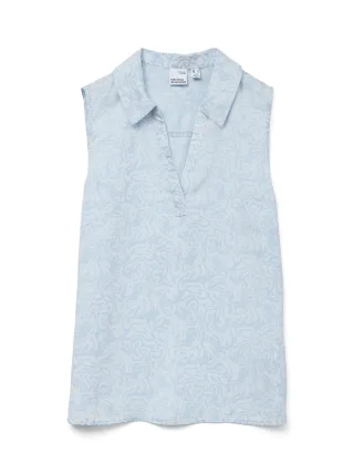 VERO MODA - VMHARPER SL COLLAR SHORT TENCEL TOP GA light blue denim - Gr. - M