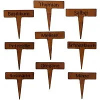 matches21 HOME & HOBBY Gartenstecker Kräuterstecker rost 9er Set (9-St) Wetterfest, Witterungsbeständig