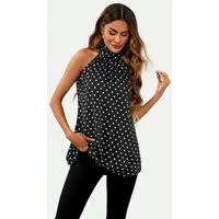 FS Collection Neckholdertop Neckholder-Top mit Bindeband hinten und Blumenmuster / Punkemuster (XS (EU:36 / UK:8) · S (EU:38 / UK:10) · M (EU:40 / UK:12) · L (EU:42 / UK:14) · XL (EU:44 / UK:16), 5 Farben: PunktSchwarz, PunktGrün, BlumenBlau, BlumenH