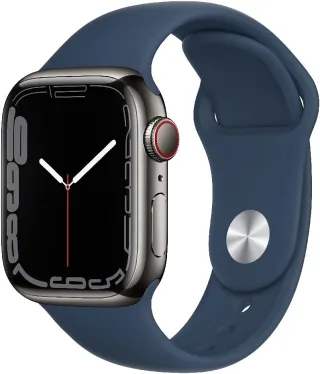Apple Watch Series 7 [GPS + Cellular inkl. Sportarmband abyssblau] 41mm Edelstahlgehäuse graphit