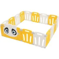 Joyz Laufgitter Laufstall Baby Krabbelgitter faltbar Absperrgitter Zaun Babygitter, Kinderlaufstall 160×160 cm Weiß-Gelb Schutzgitter mit Tür und Lernuhr