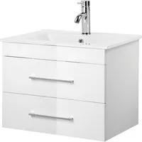 welltime Waschtisch Florenz Badschrank Badmöbel inkl. Waschbecken (Komplett-Set), Waschplatz mit 2 Auszügen und Softclose Breite 60cm