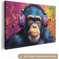 OneMillionCanvasses® Leinwandbild Graffiti - Schimpanse - Straßenkunst - Kopfhörer - Affe, Fotodruck (1 St), Leinwand Bilder Klein, Wand Dekoration Aesthetic 30x20 cm