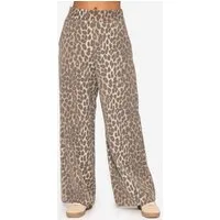 SASSYCLASSY Stoffhose Lässige High-Waist Stoffhose lang mit weitem Bein Lockere Hose mit weitem Bein und Reißvescluss Pink Schwarz Beige Leo