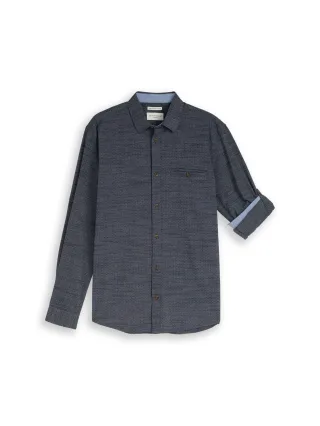 Tom Tailor - Regular Fit Hemd mit Turn-Up-Funktion navy blue structure - Gr. - XXXL