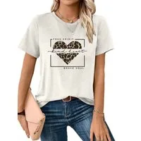 PYLIKE Kurzarmbluse Damen Sommer Casual bequemes t shirt mit Leopardenmuster Print-Shirt