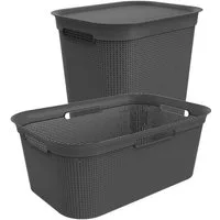 ROTHO Wäschekorb Brisen Wäscheset 2tlg. Korb 41l und Sammler 50l mit Deckel (Starter‑Set, Set 2-tlg), Wäsche einfach organisieren – langlebig, leicht & platzsparend
