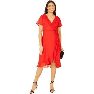 Yumi - Wickelkleid für Damen, V-Ausschnitt (Rot)