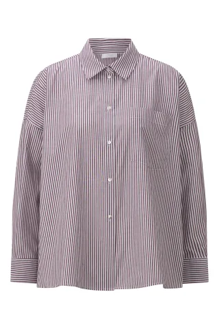 Rich & Royal - Sustainable Cotton Oversize Stripe Blouse ruby glow - Gr. - 34