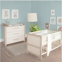 roba® Babymöbel-Set Momo - Zimmer Set aus Holz - Cashmere / Tristan Eiche, (Set 2-tlg., Babybett 70 x 140 cm & Wickelkommode), Gitterbett mit Schlupfsprossen & höhenverstellbar - modern in Beige