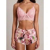 Elegant Love Shorty Sexy Dessous-Set – Luxus Nachtwäsche & Stilvolle Loungewear für Damen (Lingerie-Set, 2 tlg., Bralette aus Spitze + Shorts) Sinnliches Bustier und Satin-Hotpants mit elegantem Blumenmuster