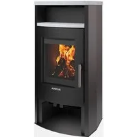 JUSTUS Kaminofen Lara, mit massivem Top- & Teefachstein, Lieferung bis ins Wohnzimmer, 6,5 kW, Zeitbrand, externe Verbrennungsluft möglich, Schwarz, Top- & Teefachstein