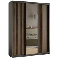 Masseno Schwebetürenschrank ORRA 150 cm Kleiderschrank mit Spiegel 3 Türen Eiche Wotan