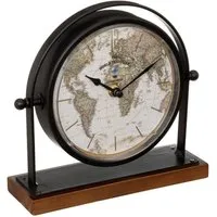Atmosphera Créateur d'intérieur Uhr Retro-Tischuhr FLAVIA, Zifferblatt mit Weltkarte, H. 20 cm