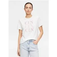comma Kurzarmshirt T-Shirt T-Shirt mit Artwork und Glitzersteinen