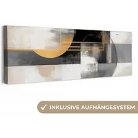 OneMillionCanvasses® Leinwandbild Panorama Abstrakt - Gold - Silber - Formen - Ästhetisch - Modern, Fotodruck (1 St), Wandbild, Deko Schlafzimmer Wohnzimmer Flur 60x20 cm