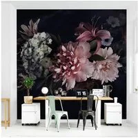 Bilderdepot24 Vliestapete Vintage Blumen Nebel Schwarz Natur Landhausstil Modern Wanddeko, Glatt, Matt, (Vliestapete inkl. Kleister oder selbstklebend), Wohnzimmer Schlafzimmer Küche Flur Fototapete Motivtapete Wandtapete