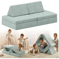 Bellabino Kindersofa Nile aus Schaumstoff Teilen, modulare Kindercouch aus Cord, Türkis, Mini-Variante für Kleinkinder, faltbare Kinderspielcouch, Cordbezug, abnehmbar, waschbar 130x48x65cm