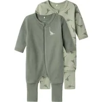 Name It Schlafanzug NBMNIGHTSUIT 2P ZIP FF GREEN DINO (Packung, 2 tlg) aus Baumwolle, normale Passform, mit Reißverschluss und Kinnschutz
