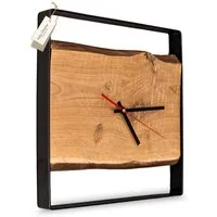 holz4home® Wanduhr aus Eichenholz I Quadratische Holzuhr mit Stahlrahmen (Analoge Uhr)