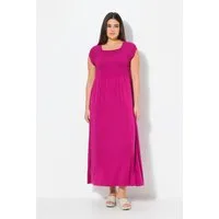 Ulla Popken Maxikleid Kleid A-Linie gesmokt Carré-Ausschnitt Halbarm