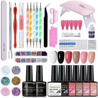 KINSI Lichthärtungsgerät UV Gel Nagellack Set 6 Farben + LED Lampe – Komplettes Maniküre Set, mit Feile,Topcoat & Reinigungstüchern – Geschenk für Frauen