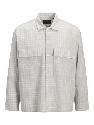 JACK&JONES - JPRBLATRAVIS DOBBY L/S OVERSHIRT silver lining - Gr. - XL