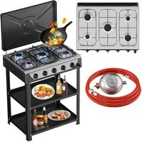 HOMELUX Gaskocher Campingkocher, 3/4/5 Flammig Gasherd Kochfeld, Campingkocher mit 1,5M Anschlussschlauch und Druckminderer 50 mbar