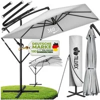 tillvex Sonnenschirm tillvex® Sonnenschirm eckig 235 x 235 cm Ampelschirm Gartenschirm, Kurbelschirm Marktschirm wasserdicht 360° drehbar, mit Kurbel & Windschutz Gartenschirm Aluminium, Alu Ampelschirm Ø 330 cm Rechteckig + Abdeckung