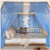 Baby Fancyroom Betthimmel Betthimmel Tüll Hausbett Kinderbett 2 Stück 340cm 380cm Montessori (3-tlg. Set mit 2x Betthimmel und einer 20er Pomponkette, Baldachin, Kinder Betthimmel Baldachin, Himmel Deko Set), Betthimmel für Hausbett Montessori